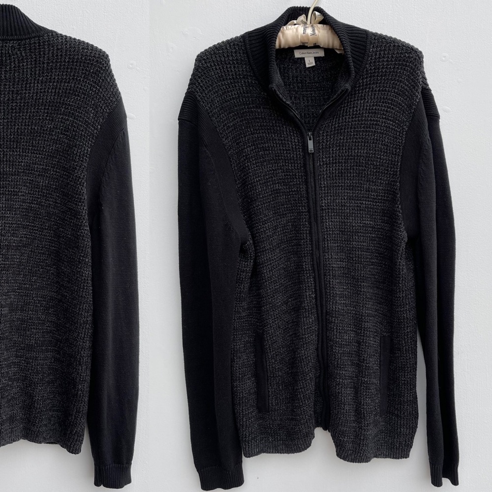 Calvin Klein Gray and Black Knit Full ZipSweater Jacket sz Large